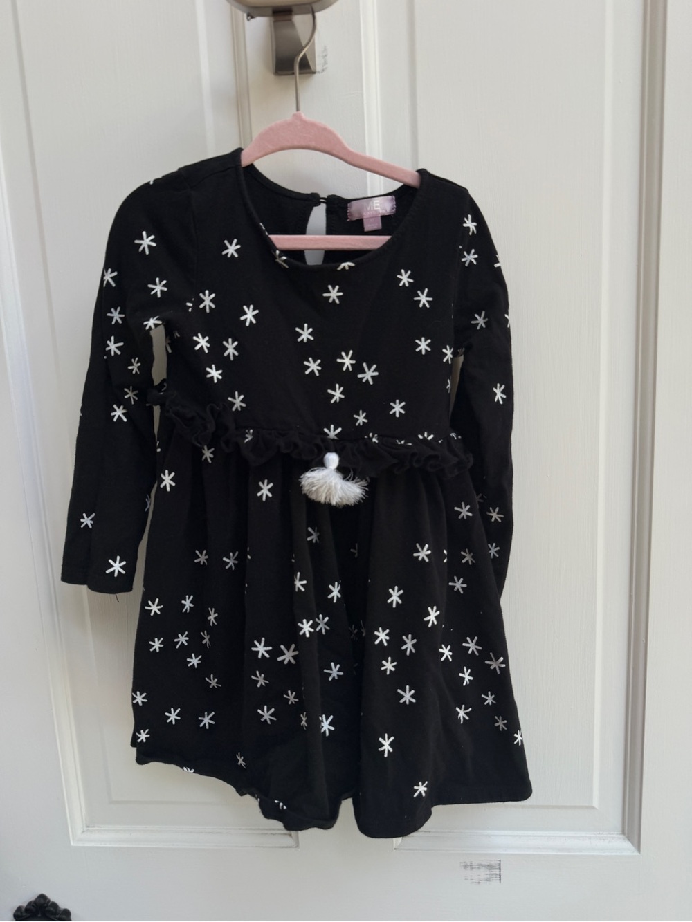 ME Mila & Emma 4T Long Sleeve Black Dress White Star Motif and Tassel Accent